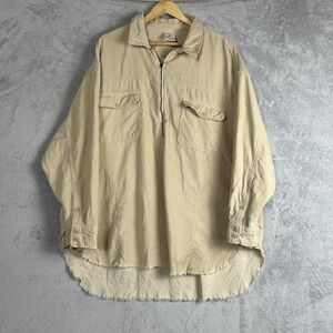 Aerie Offline Corduroy Shirt XL Beige Quarter Zip Coastal Loungewear Travel